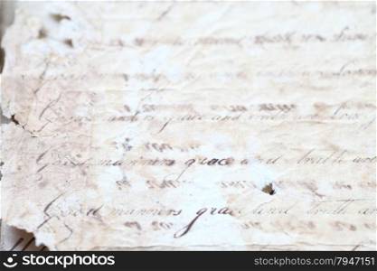 closeup view of 18th century handwriting practice