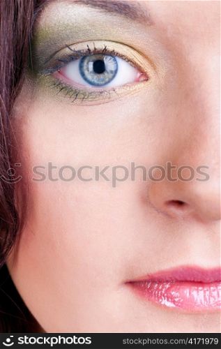 closeup view of a beautiful female face with summer fashionable make-up