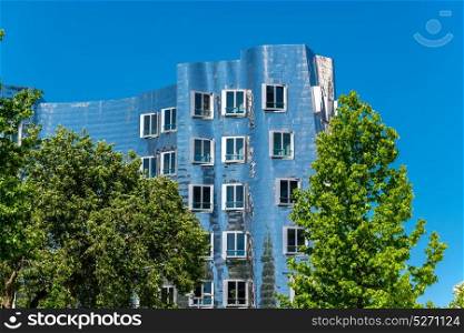 Closeup view of Frank Gehry&rsquo;s famous modern building at Neuer Zollhof in Dusseldorf, Germany.