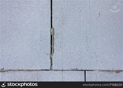Closeup view of texture of concrete block. Foamed lightweight concrete. Raw materials for construction of walls.