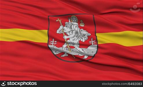 Closeup Vilnius City Flag, Capital City of Lithuania, Waving in the Wind