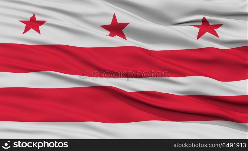 Closeup Washington DC City Flag, Capital City of United States of America, Waving in the Wind