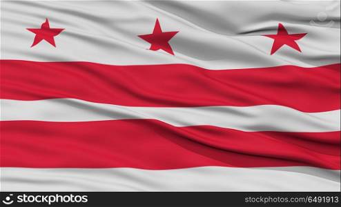 Closeup Washington DC City Flag, Capital City of United States of America, Waving in the Wind