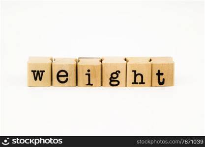 closeup weight wording isolate on white background