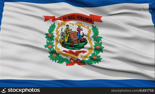 Closeup West Virginia Flag on Flagpole, USA state, Waving in the Wind, High Resolution