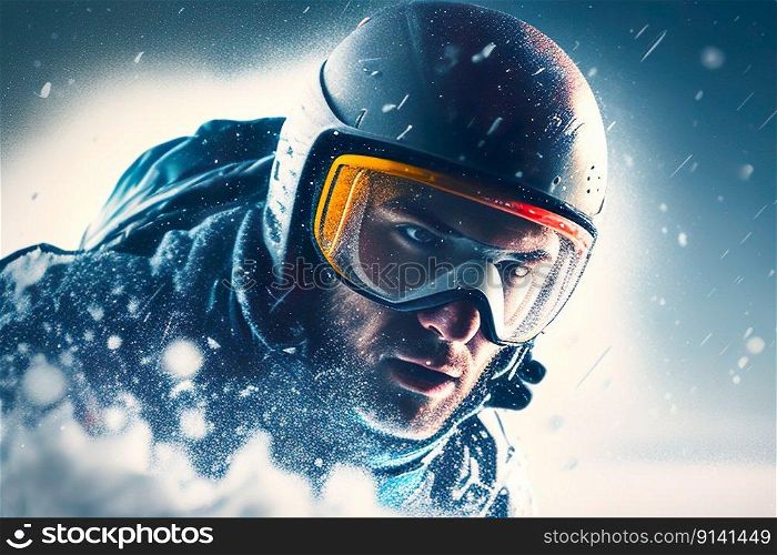 Closeup Winter Extreme athlete Sports on ice snow , Generate Ai