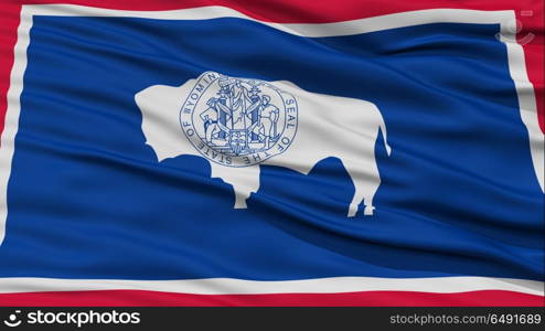 Closeup Wyoming Flag on Flagpole, USA state, Waving in the Wind, High Resolution