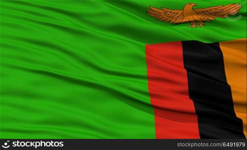 Closeup Zambia Flag, Waving in the Wind, 3D rendering