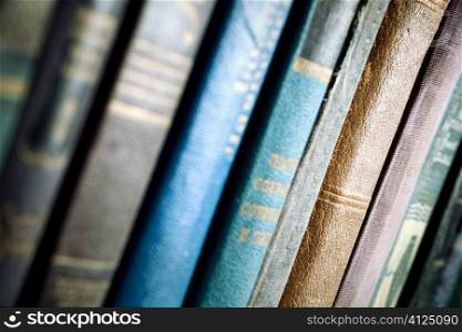 closeups of the books, special photo f/x, small DOF focus point on oldest sepia books (selective)