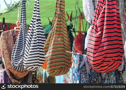 Cloth bags with bright colors and stripes