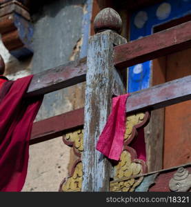 Cloth draped over a rail at the Wangdichholing Palace, Bhutan