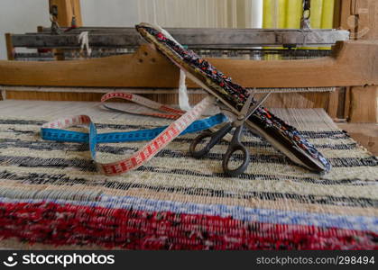 Cloth rug weaving on a handloom in Turkey