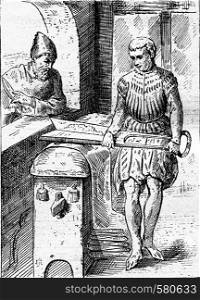 Cloth shearer, vintage engraved illustration. Magasin Pittoresque (1882).