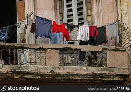 Clothes drying on a clothesline in a balcony, Havana, Cuba