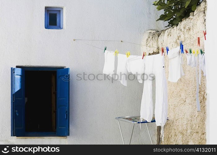 Clothes drying on a clothesline, Mykonos, Cyclades Islands, Greece