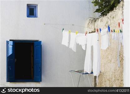 Clothes drying on a clothesline, Mykonos, Cyclades Islands, Greece