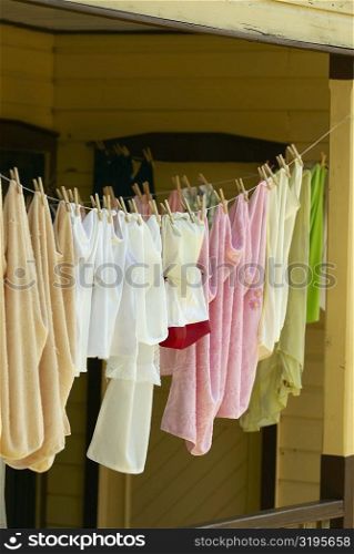 Clothes hanging on a clothesline, Providencia y Santa Catalina, San Andres y Providencia Department, Colombia