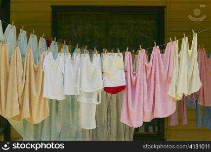 Clothes hanging on a clothesline, Providencia y Santa Catalina, San Andres y Providencia Department, Colombia