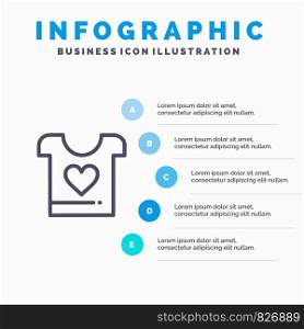 Clothes, Love, Heart, Wedding Line icon with 5 steps presentation infographics Background