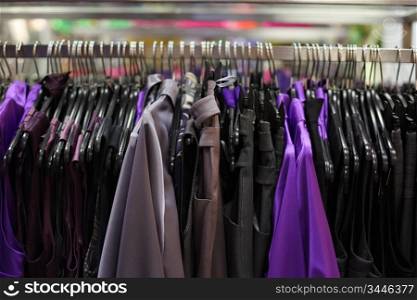 clothes on hanger in shop