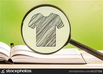 Clothes search with a pencil drawing of a shirt in a magnifying glass