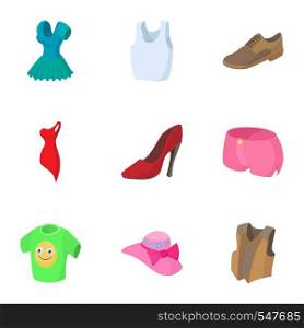 Clothing for body icons set. Cartoon illustration of 9 clothing for body vector icons for web. Clothing for body icons set, cartoon style