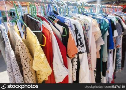 Clothing on display racks; Koh Pha Ngan; Thailand