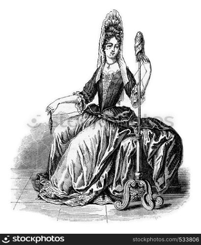 Clotho, vintage engraved illustration. Magasin Pittoresque 1853.