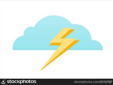 Cloud and Lightning Icon. Cloud and lightning icon. Blue cloud with yellow lightning. Cloud icon. Lightning icon. Design element, icon in flat. Isolated object on white background. Vector illustration.