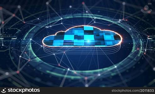 Cloud computing and Big data concept. 5G connectivity of digital data and futuristic information. Abstract hi-speed internet of things IOT big data cloud computing. 3D Rendering