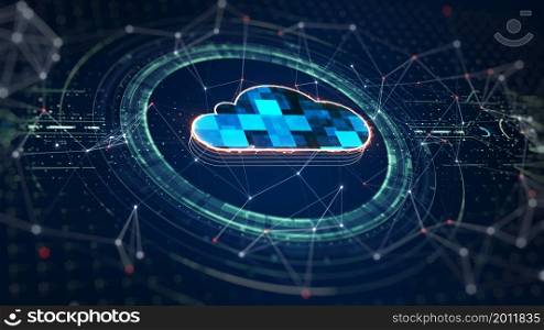 Cloud computing and Big data concept. 5G connectivity of digital data and futuristic information. Abstract hi-speed internet of things IOT big data cloud computing. 3D Rendering