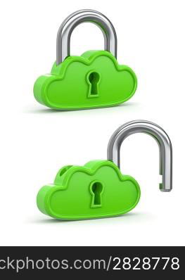 Cloud computing as padlock. Security concept. 3d