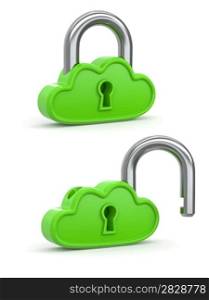 Cloud computing as padlock. Security concept. 3d