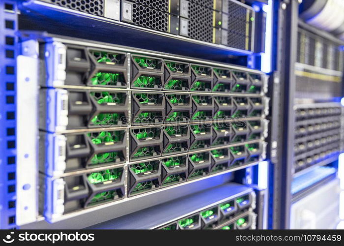 Cloud computing big data storage system. Server in datacenter.