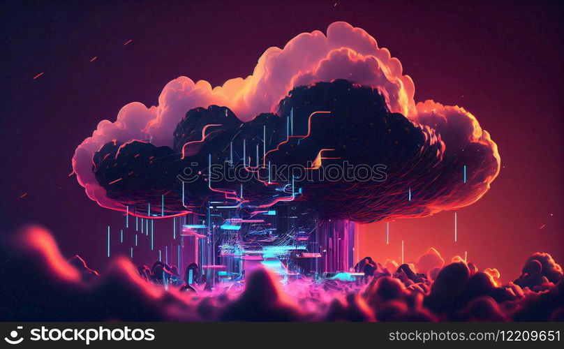 Cloud computing concept. Abstract cloud connection technology background. Ai generative illustration. . Cloud computing concept. Abstract cloud connection technology background. Ai generative. 
