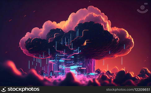 Cloud computing concept. Abstract cloud connection technology background. Ai generative illustration. . Cloud computing concept. Abstract cloud connection technology background. Ai generative. 