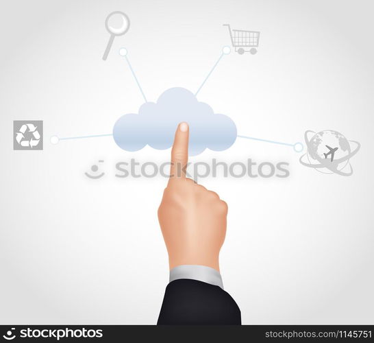 Cloud computing concept, finger touching the cloud. vector