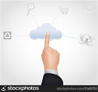 Cloud computing concept, finger touching the cloud. vector