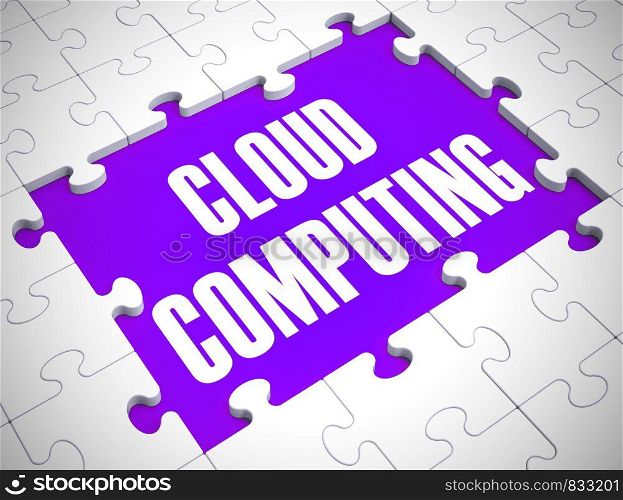 Cloud computing concept icon shows online data hosting. Computer network and storage connectivity - 3d illustration.