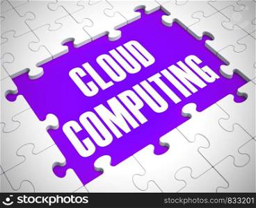 Cloud computing concept icon shows online data hosting. Computer network and storage connectivity - 3d illustration.