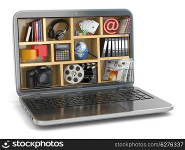 Cloud computing concept. Laptop&rsquo;s software and capabilities. 3d
