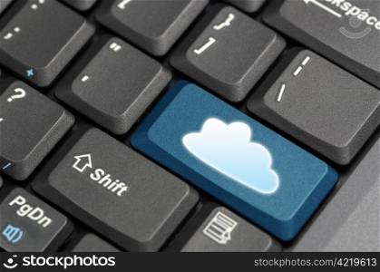 Cloud computing concept showing cloud icon on computer key