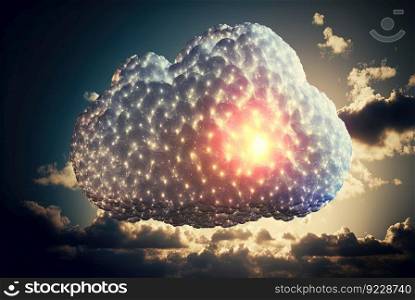 Cloud computing concept with digital cloud of remote connections of internet user data. Data storage in modern web. Generated AI.. Cloud computing concept with digital cloud of remote connections of internet user data. Data storage in modern web. Generated AI