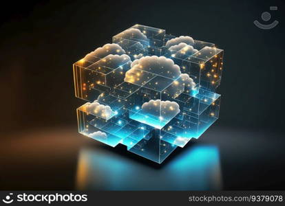 Cloud computing concept with digital cloud of remote connections of internet user data. Data storage in modern web. Generated AI