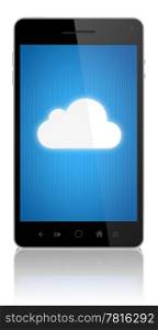 Cloud computing connection on modern mobile smart phone. Conceptual image. Isolated on white.