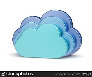 Cloud computing creative concept - blue glossy metallic clouds isolated on white