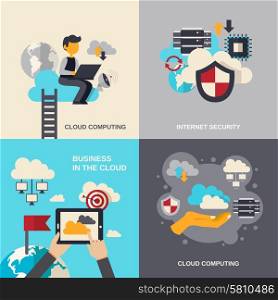 Cloud computing design concept set with internet security and business flat icons isolated vector illustration. Cloud Computing Flat Set