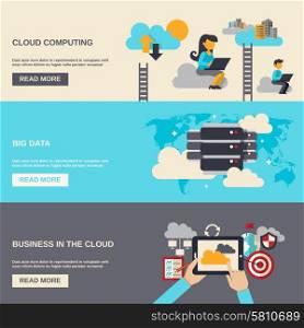 Cloud computing horizontal banner set with big data flat elements isolated vector illustration. Cloud Computing Banner