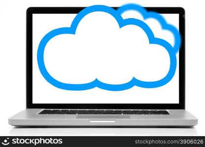 Cloud computing network concept. Notebook with cloud isolated on white