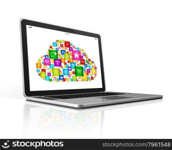 Cloud Computing Symbol on a laptop. Isolated on white with clipping path. Cloud Computing Symbol on a laptop
